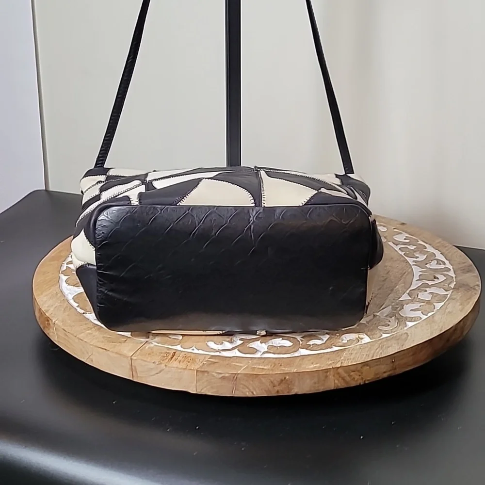 Fifth Avenue Handbags Black & White Pinwheel Squares Faux Leather Crossbody - Picture 6 of 12